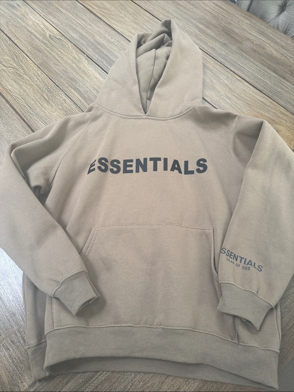 Essentials Taupe Hoodie with Black Chest Logo